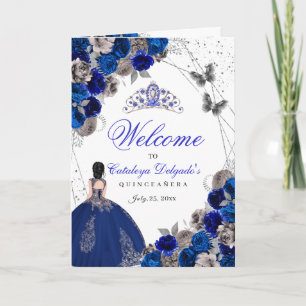 Royal Blue Silver Butterfly Quinceanera Program Invitation
