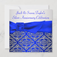 Royal Blue Silver Damask Silver 25th Anniversary