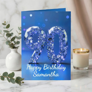 Royal Blue Silver Diamond 90th Birthday Sparkle Card