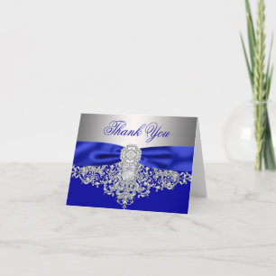 Royal Blue Silver Diamond Thank You Card