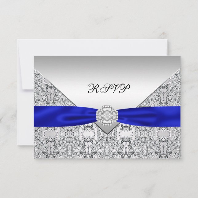 Royal Blue Silver Diamond Wedding RSVP (Front)
