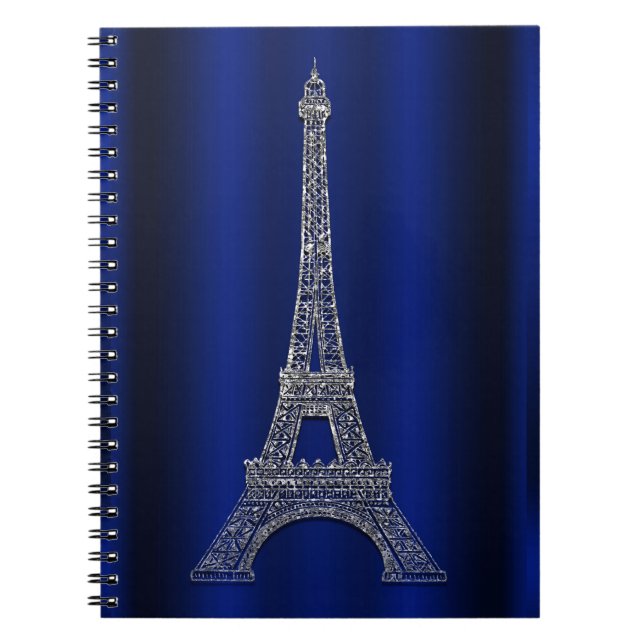 Royal Blue & Silver Eiffel Tower Paris Modern Glam Notebook (Front)