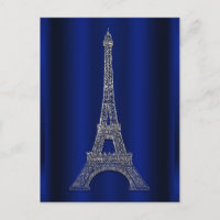 Royal Blue Silver Eiffel Tower Paris Save the Date