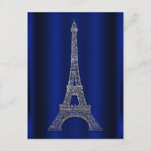 Royal Blue Silver Eiffel Tower Paris Save the Date Announcement Postcard