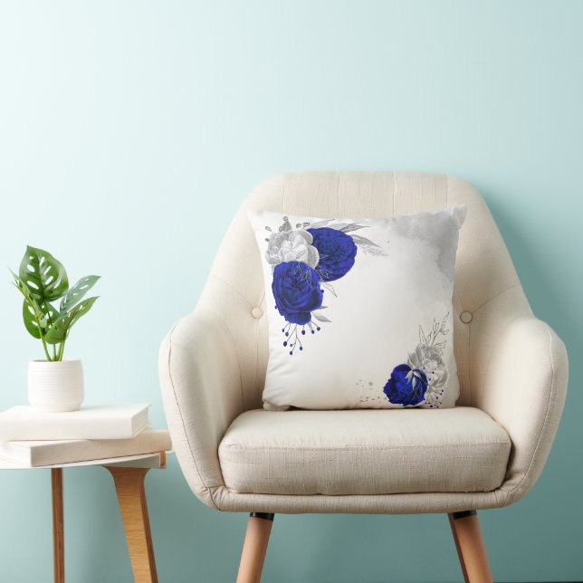 royal blue silver floral  cushion (Chair)