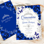 Royal Blue Silver Floral Quinceanera Invitation<br><div class="desc">Royal blue silver and white Quinceanera celebration invitation. Features,  script font,  silver butterflies,  watercolor roses and tiara. Perfect for an elegant princess style glam celebration. Personalize with your own details. Printed Zazzle invitations or instant download digital printable template.</div>
