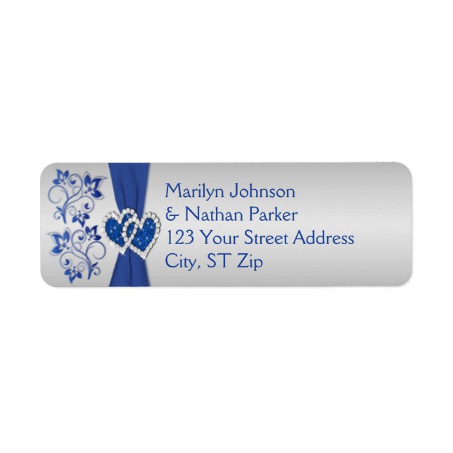 Royal Blue, Silver Floral Return Address Labels (Front)