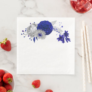 royal blue & silver flowers & silver leaves napkin