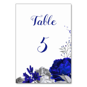royal blue & silver flowers table number