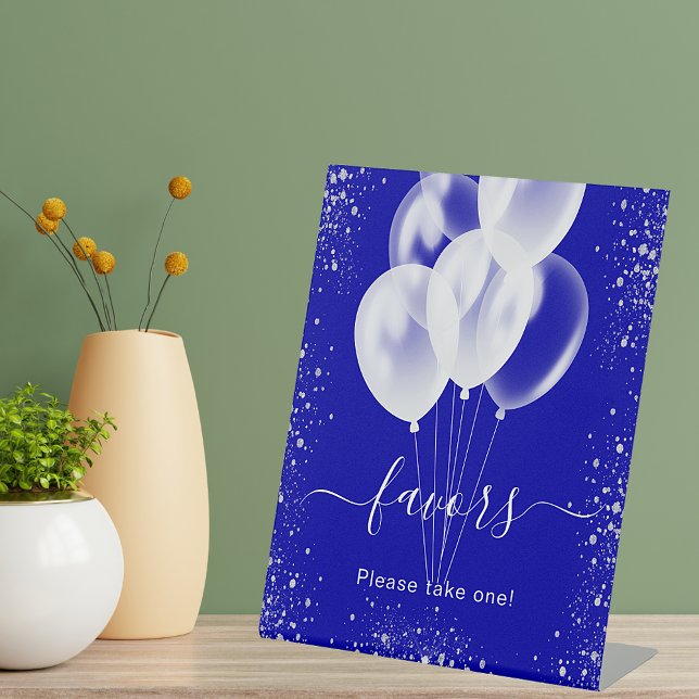 Royal blue silver glitter balloons favours guest pedestal sign (Creator Uploaded)