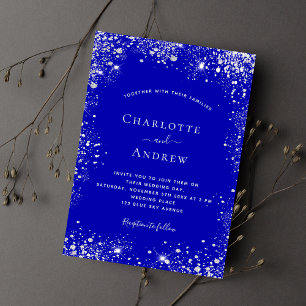 Royal blue silver glitter dust wedding invitation