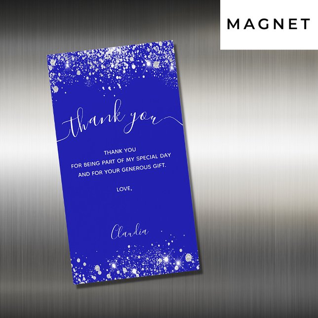 Royal blue silver glitter magnet thank you card (Creator Uploaded)