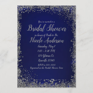 Royal Blue & Silver Glitter Modern Bridal Shower Invitation