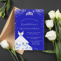 Royal blue silver glitter tiara dress Quinceanera
