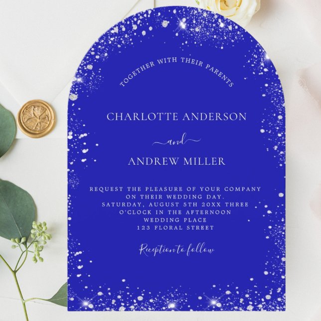  Royal blue silver glitter wedding arch Invitation (Creator Uploaded)