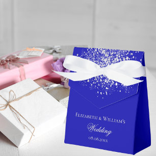 Royal blue silver glitter wedding favour box
