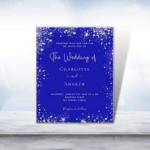 Royal blue silver glitter wedding invitation