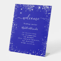 Royal blue silver glitter wedding program timeline