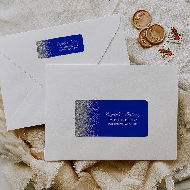 Royal Blue Silver Glitter Wedding Return Address (Creator Uploaded)