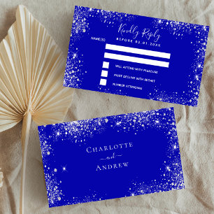 Royal blue silver glitter wedding RSVP Enclosure Card