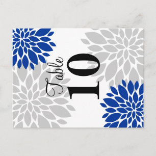 Royal Blue Silver-Grey Floral Burst Table Number Postcard