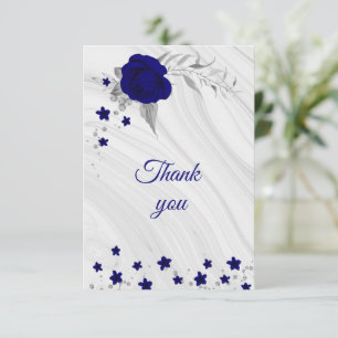 royal blue silver grey floral marble thank you car card