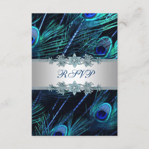 Royal Blue Silver Peacock Wedding RSVP