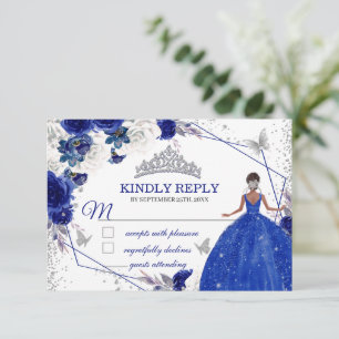 Royal Blue Silver Princess Quinceañera Sweet 16 Card