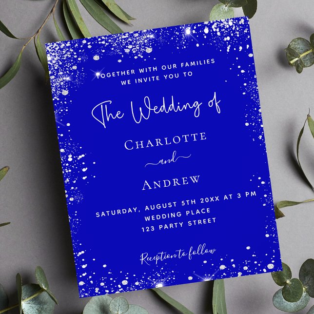 Royal blue silver QR RSVP wedding invitation Flyer (Creator Uploaded)