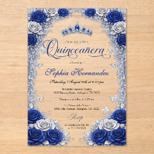 Royal Blue & Silver Quinceanera  Acrylic Invitations