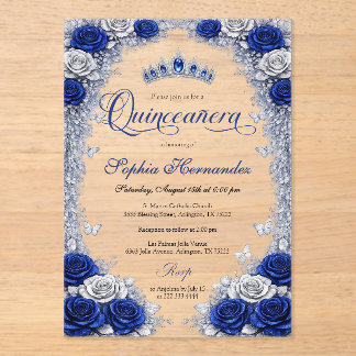 Royal Blue & Silver Quinceanera Acrylic Invitations