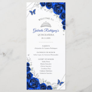 Royal Blue Silver Quinceanera Order of Events Programme