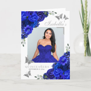 Royal Blue & Silver Quinceanera Tiara Butterflies Programme