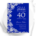 Royal Blue Silver Roses Surprise 40th Birthday Invitation<br><div class="desc">Royal blue floral surprise 40th birthday party invitation. Elegant design featuring roses,  faux silver foil and typography script font. Trendy invite card perfect for a stylish female bday celebration. Can be customised to any age. Printed Zazzle invitations or instant download digital printable template.</div>