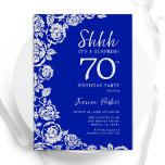 Royal Blue Silver Roses Surprise 70th Birthday Invitation<br><div class="desc">Royal blue floral surprise 70th birthday party invitation. Elegant design featuring roses,  faux silver foil and typography script font. Trendy invite card perfect for a stylish female bday celebration. Can be customised to any age. Printed Zazzle invitations or instant download digital printable template.</div>