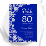 Royal Blue Silver Roses Surprise 80th Birthday Invitation<br><div class="desc">Royal blue silver floral surprise 80th birthday party invitation. Elegant design featuring roses,  faux silver foil and typography script font. Trendy invite card perfect for a stylish female bday celebration. Can be customised to any age. Printed Zazzle invitations or instant download digital printable template.</div>