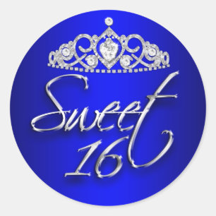 Royal Blue & Silver Sparkle Tiara Sweet 16 Sticker