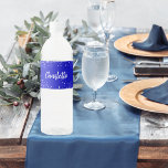 Royal blue silver sparkles name water bottle label<br><div class="desc">A royal blue background. Decorated with faux silver glitter,  sparkles. Personalise and add your name written with a modern hand lettered style script in white.</div>