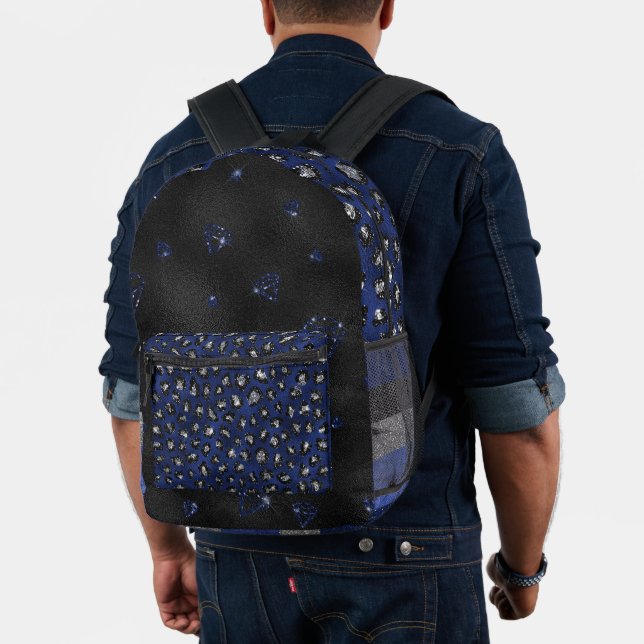 ROYAL BLUE & SILVER STRIPES & ANIMAL PRINT LOOK PRINTED BACKPACK (Insitu (Model))