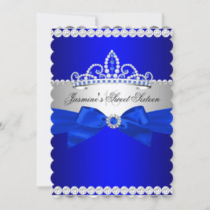 Royal Blue & Silver Sweet 16 Birthday Party Invitation