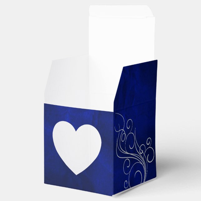 Royal Blue Silver Swirl Heart Favour Box (Opened)