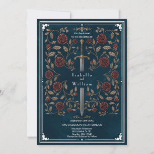 Royal Blue Silver Sword Wedding Invitation