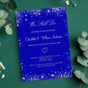 Royal blue silver vow renewal wedding luxury invitation