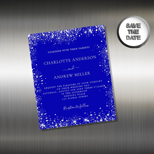Royal blue silver wedding invitation magnet (Creator Uploaded)