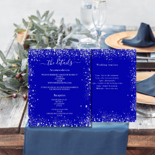 Royal blue silver wedding program details flyer