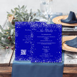 Royal blue silver wedding program details QR<br><div class="desc">A modern,  elegant wedding program/details/timeline.  A royal blue coloured background decorated with faux silver glitter sparkles. Personalise and add your names and wedding details. White coloured letters.  

Text on both sides. Add your wedding website url to the QR code.

1 sheet = 1 program printed edge to edge.</div>