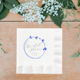 Royal Blue Simple Heart Wreath Bridal Shower Napkin