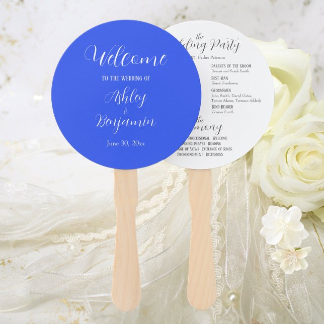 Royal Blue Simple Wedding Ceremony Program Hand Fan (In Situ Wedding)