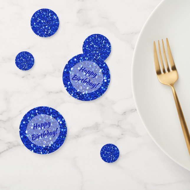 Royal Blue Sparkly Faux Glitter Happy Birthday Confetti (Group)