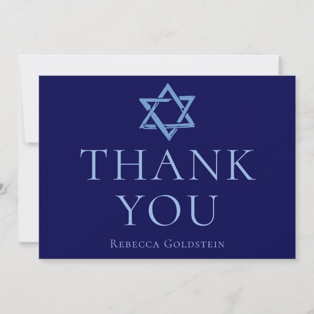 Royal Blue Star of David Bar Mitzvah Thank You Card (Front)